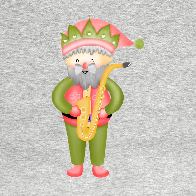 Cute santa claus playing saxophone. by Onanong art design shop.